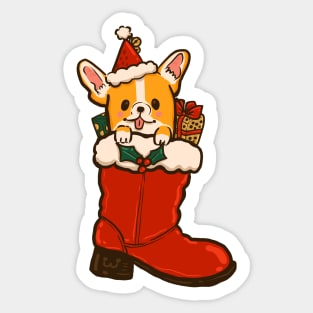 Santa Boot Corgi Sticker